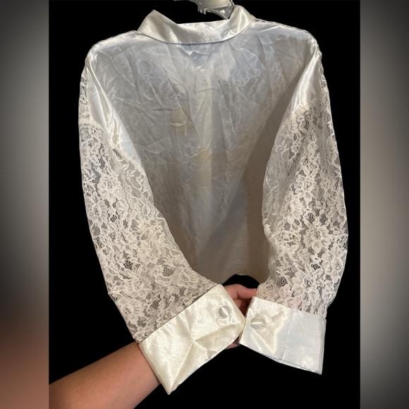 Vintage 1980s Victoria's Secret Ivory Lace Silk Sheer Button Up Bridal Lingerie - Picture 6 of 9